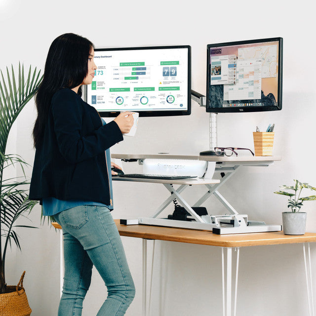 PowerPro® Elite Smart Sit To Stand Desk Converter With USB Charging Plug, Memory Setting and App Controllable