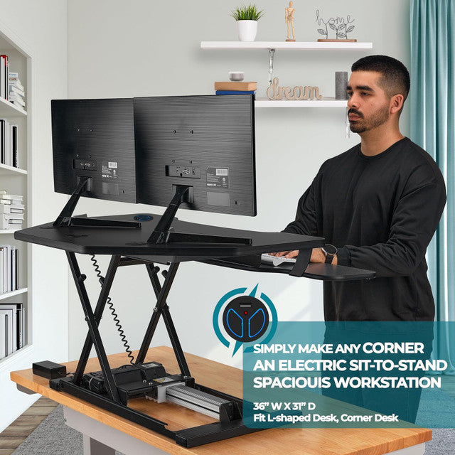 PowerPro® Corner Electric Standing Desk Converter With USB Charging, VDPPC