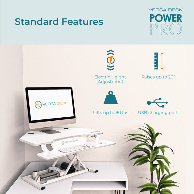 PowerPro® Corner Electric Standing Desk Converter With USB Charging, VDPPC