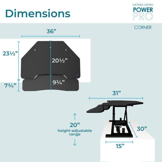 PowerPro® Corner Electric Standing Desk Converter With USB Charging, VDPPC