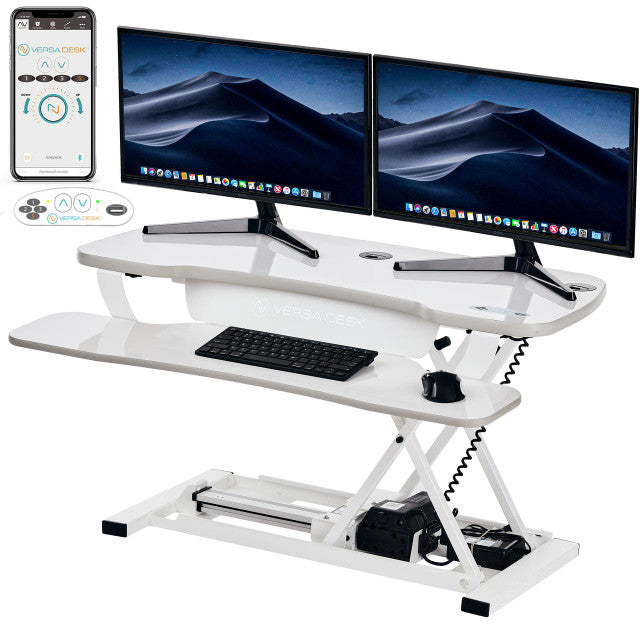 PowerPro® Elite Smart Sit To Stand Desk Converter With USB Charging Plug, Memory Setting and App Controllable