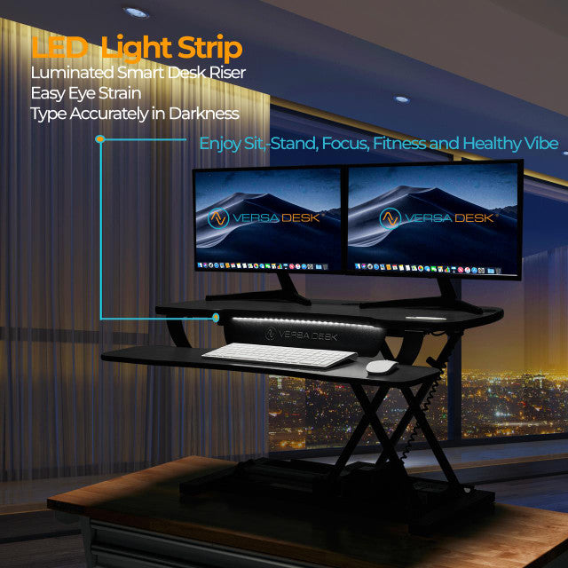 PowerPro® Elite Smart Sit To Stand Desk Converter With USB Charging Plug, Memory Setting and App Controllable