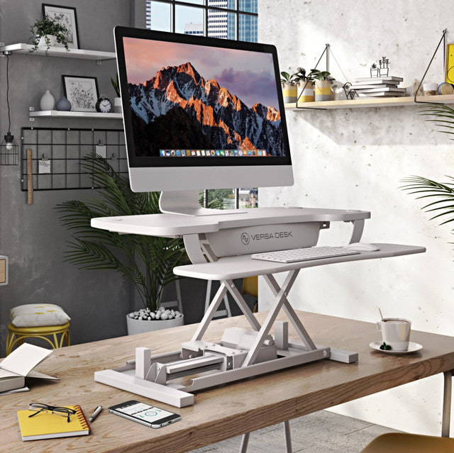PowerPro® Elite Smart Sit To Stand Desk Converter With USB Charging Plug, Memory Setting and App Controllable