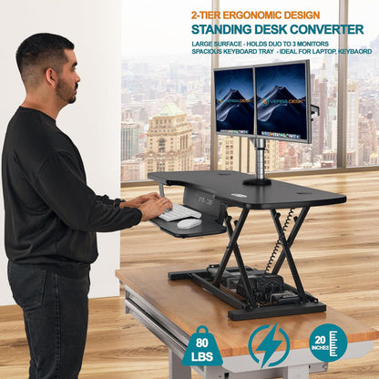 PowerPro® Elite Smart Sit To Stand Desk Converter With USB Charging Plug, Memory Setting and App Controllable