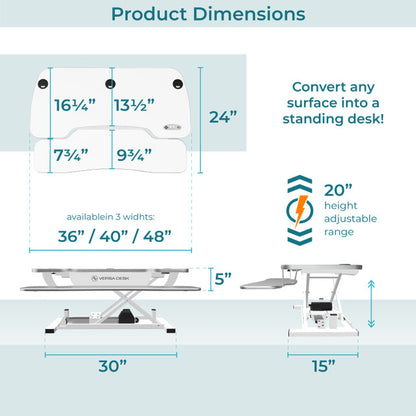 PowerPro® Elite Smart Sit To Stand Desk Converter With USB Charging Plug, Memory Setting and App Controllable