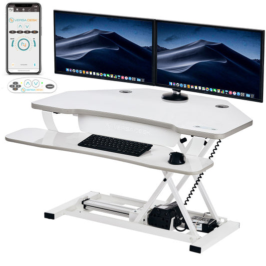 PowerPro® Elite Corner Sit To Stand Electric Desk Converter With USB Charging Plug, Memory Setting And App Controllable