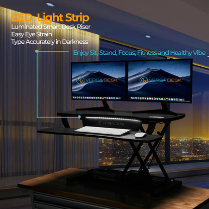 PowerPro® Elite Smart Sit To Stand Desk Converter With USB Charging Plug, Memory Setting and App Controllable