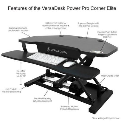 PowerPro® Elite Corner Sit To Stand Electric Desk Converter With USB Charging Plug, Memory Setting And App Controllable