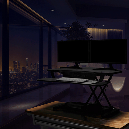 PowerPro® Elite Corner Sit To Stand Electric Desk Converter With USB Charging Plug, Memory Setting And App Controllable